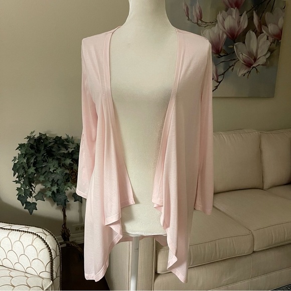 Coldwater Creek Open Front Lightweight Roll Tab Cardigan Tunic In Pale Pink - Picture 1 of 16